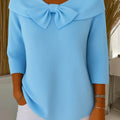 Women's Solid Color Round Neck 3/4 Sleeve Bow Casual Knit Pullover