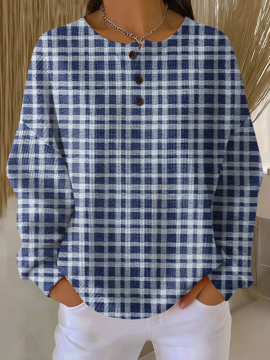 Women's  Vintage  Plaid Art Print Casual Cotton Sweatshirt