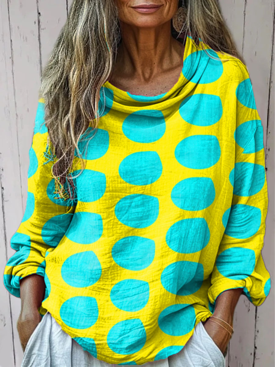 Women's Irregular Round Print Casual Long Sleeve Comfortable Cotton Shirt