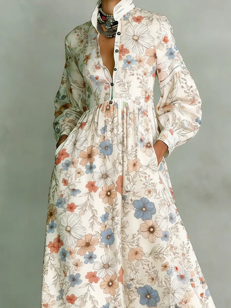Women's Vintage Floral Art Elegant Romantic Casual Vacation Maxi Dress