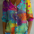 Women's Floral Art Print Casual Stylish Cotton Linen Shirt