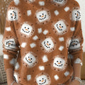 Women's Christmas Snowman Pattern Art Print Knit Turtleneck Pullover Sweater