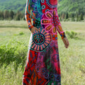 Women's Beautiful Colorful Abstract Floral Painting Art Print Long-sleeved V-neck Dress