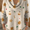 Women's Christmas Gingerbread Pattern Art Print Cowl Neck Sweater