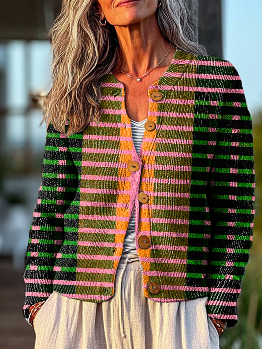 vintage-geometric-stripe-painting-art-print-buttoned-cardigan-sweater