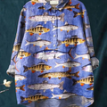 Chemise décontractée pour femme en coton et lin, imprimé poisson violet amusant 
