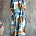 Women's Abstract Color Block Graffiti Painting Art Print Pocket V-neck Cotton Dress