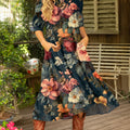 Women's Vintage Beautiful Floral Painting Art Print Dress