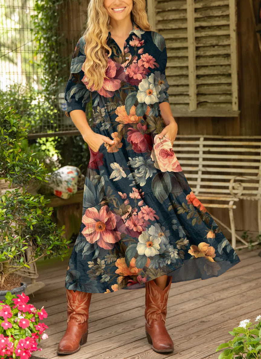 Women's Vintage Beautiful Floral Painting Art Print Dress