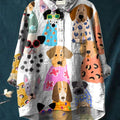 Women's Colorful Fun Cartoon Puppy Print Casual Cotton And Linen Shirt