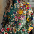 womens-vintage-art-oil-painting-flowers-print-knit-turtleneck-pullover-sweater