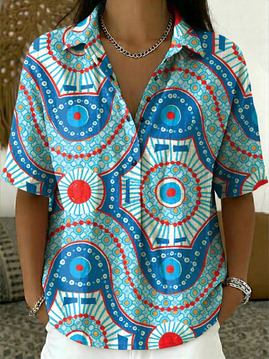 Women's Vintage Print Casual Cotton-linen Shirt