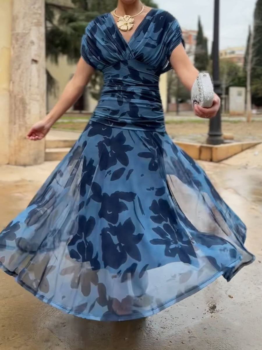 Women's Elegant Floral Print Corset Dress