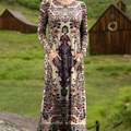 Autumn and Winter Retro Floral Print Stretch Dress