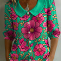 Women's Floral Art Print Casual Stylish Cotton Linen Shirt