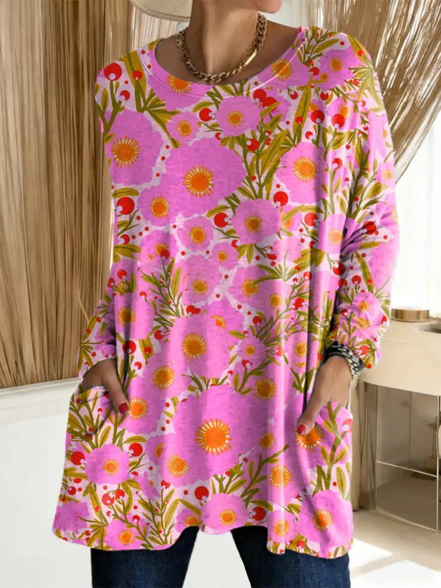 Women's Floral Pattern Art Print Casual Cotton T-shirt