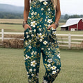 Women's Lovely Floral Art Print Casual 100% Cotton Wide Leg Jumpsuit