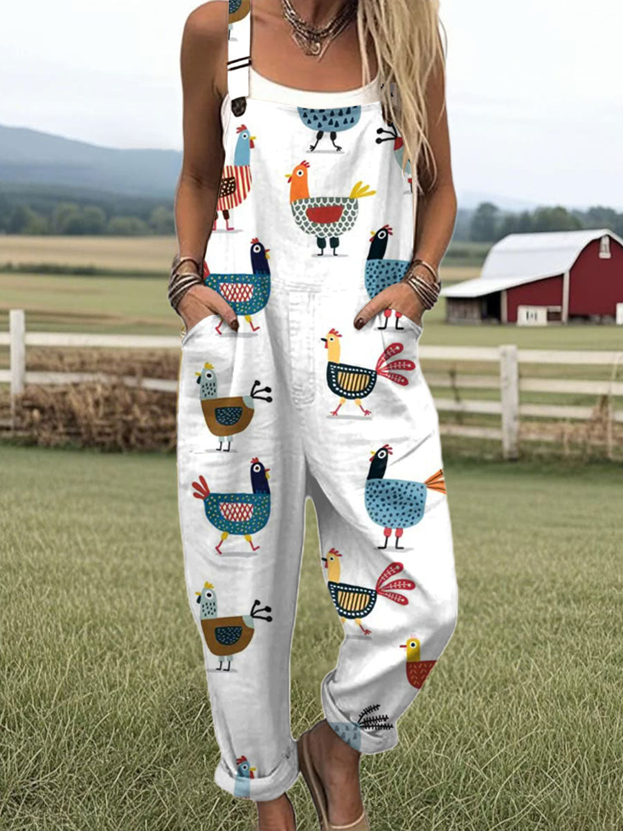 Women's  Funny Chick Art Print Casual 100% Cotton Wide Leg Jumpsuit