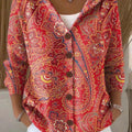 Pull à capuche boutonné décontracté pour femme, imprimé floral vintage