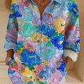 Women's Oil Painting Flowers Print Casual Cotton Shirt