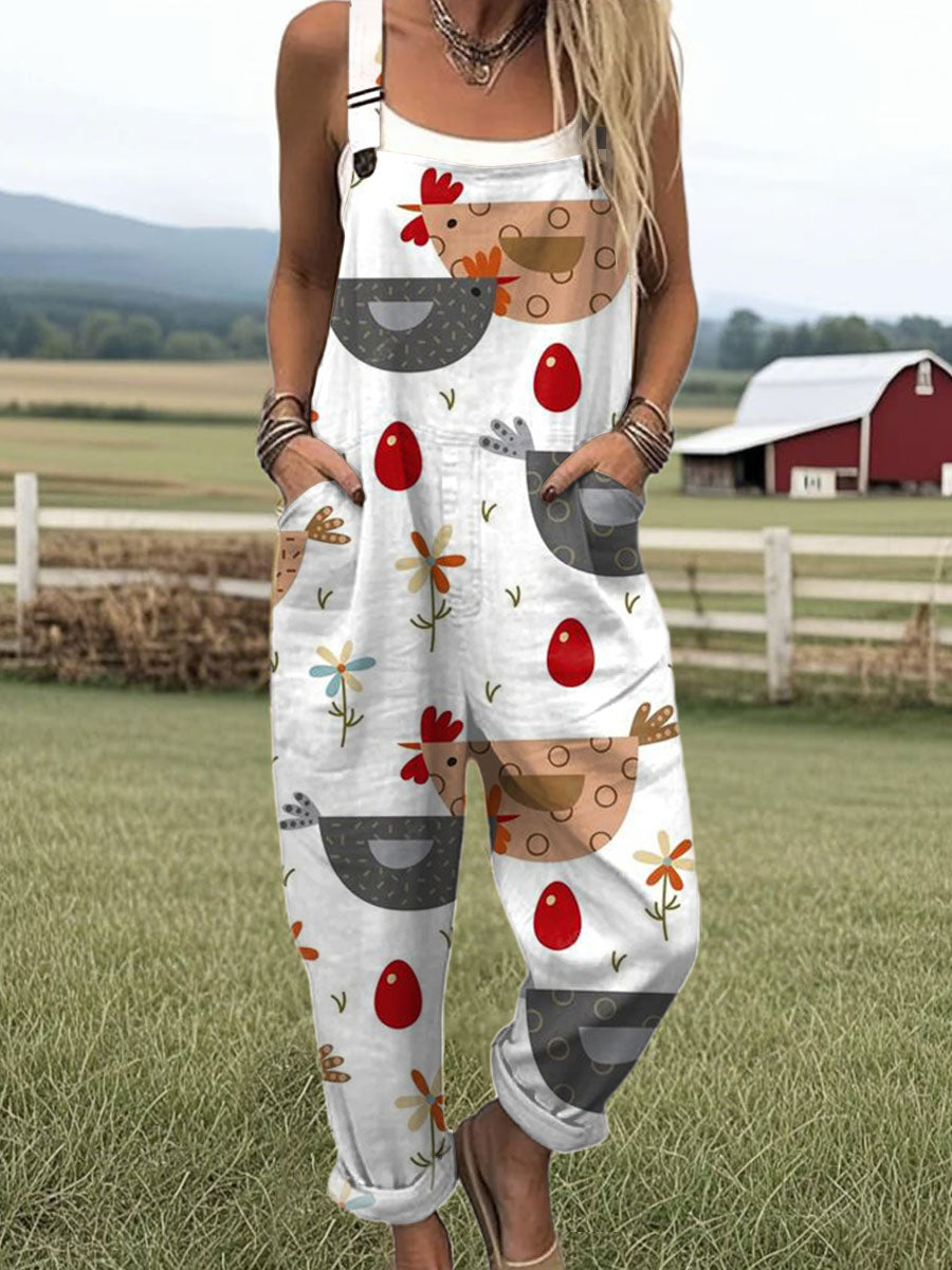 Women's   Funny  Chick Art Print Casual 100% Cotton Wide Leg Jumpsuit