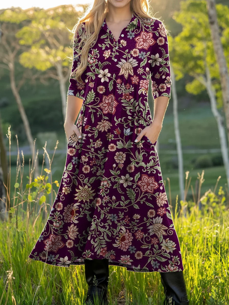 Women's Retro Flowers Pattern Colors Art Casual Print Dress