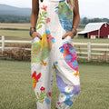 Women's  Funny  Chick Art Print Casual 100% Cotton Wide Leg Jumpsuit