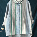 Women's Plaid Pattern Art Print Casual Cotton And Linen Ruffle Shirt