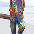 Women's Vintage Floral Patchwork Print Casual 100% Cotton Wide Leg Jumpsuit