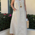 Women's Solid Color V-Neck Sleeveless Casual Linen Suspender Dress