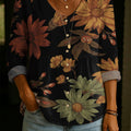 Retro Floral Decorative Pattern Women's Long Sleeve Cotton Linen Shirt