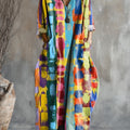 Women's Abstract Multicolor Block Graffiti Painting Art Print Pocket V-neck Cotton Dress