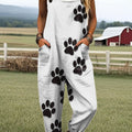 Women's Abstract Paw Print Art Print Casual 100% Cotton Wide Leg Jumpsuit