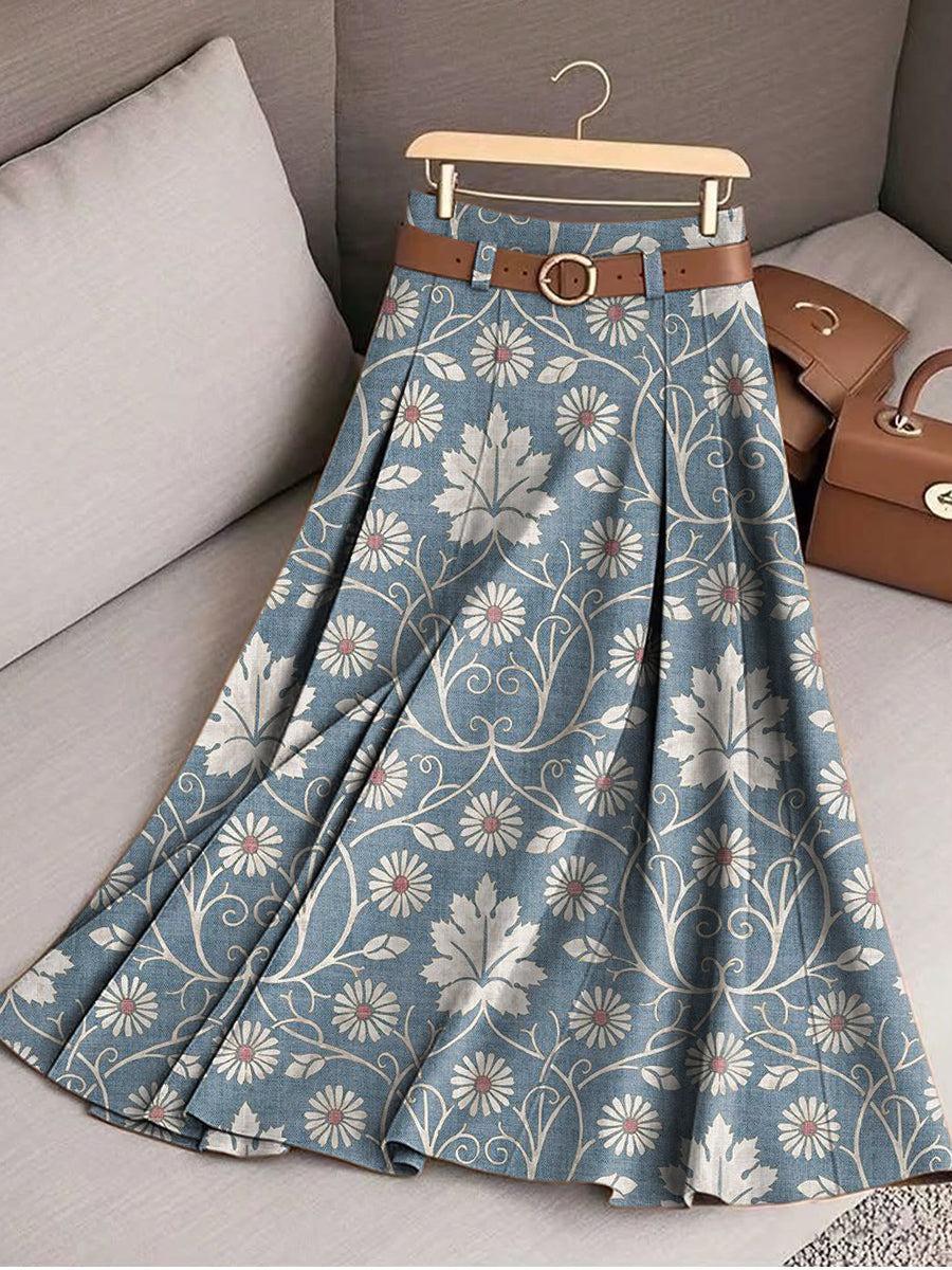Women's Vintage Beautiful Ethnic Floral Botanical Art Print Cotton Skirt