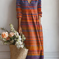 Women's Vintage  Gradient Art Print Linen Pocket Dress