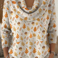 Autumn and Winter Forest Pine Cone Print Turtleneck Sweater Top