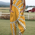 Women's  Vintage Abstract Geometric Art Print Casual 100% Cotton Wide Leg Jumpsuit