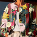 Vintage-Strickjacke mit abstraktem Blumen- und Streifenmuster, Kunstdruck mit Knöpfen 