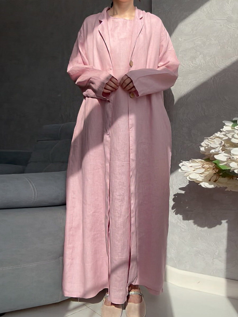 Women's Solid Color Casual Cotton Cardigan Round Neck Sleeveless Vest Dress Two-Piece Set