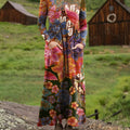 Women's Beautiful Large Ethnic Floral Art Print Long-sleeved Dress