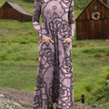 Women's Vintage Lace Flower  Art Printed Long-sleeved Casual Dress