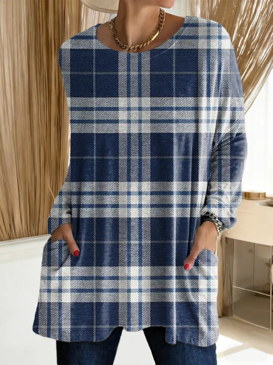 Women's Plaid Pattern Art Print Casual Cotton T-shirt