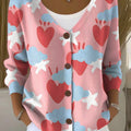 Love Clouds Stars Print Buttoned V-neck Cardigan Sweater