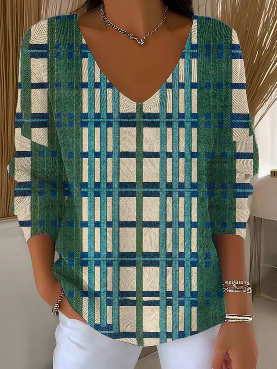 Women's Vintage Abstract Geometry Art Print Casual Pullover Sweater