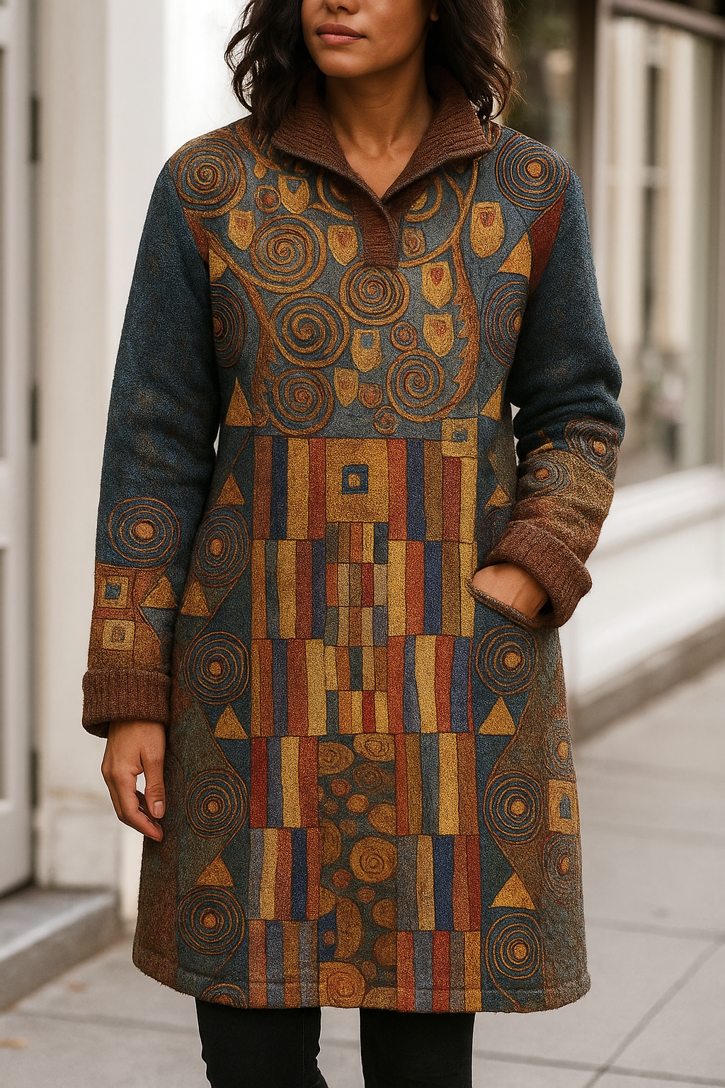 Women's Geometric Art Print Casual Cotton Sweater Dress