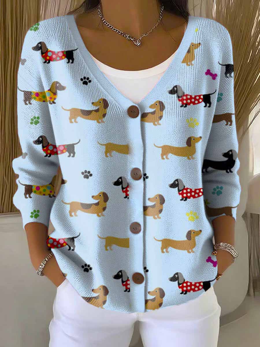 funny-dogs-art-print-buttoned-v-neck-cardigan-sweater