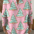 Women's Christmas Trees Pattern Art Print Buttoned Cardigan Sweater