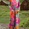 Women's Retro Floral Pattern Art Print Long-sleeved Dress
