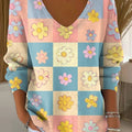 Women's Simple Floral Multicolor Abstract Casual Print Pullover Sweater