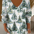 Women's Vintage Christmas Tree Art Print Casual Pullover Sweater